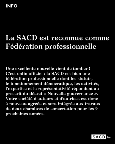 La reconnaissance de la SACD renouvelée pour 5 ans par la Ministre Elisabeth Degryse